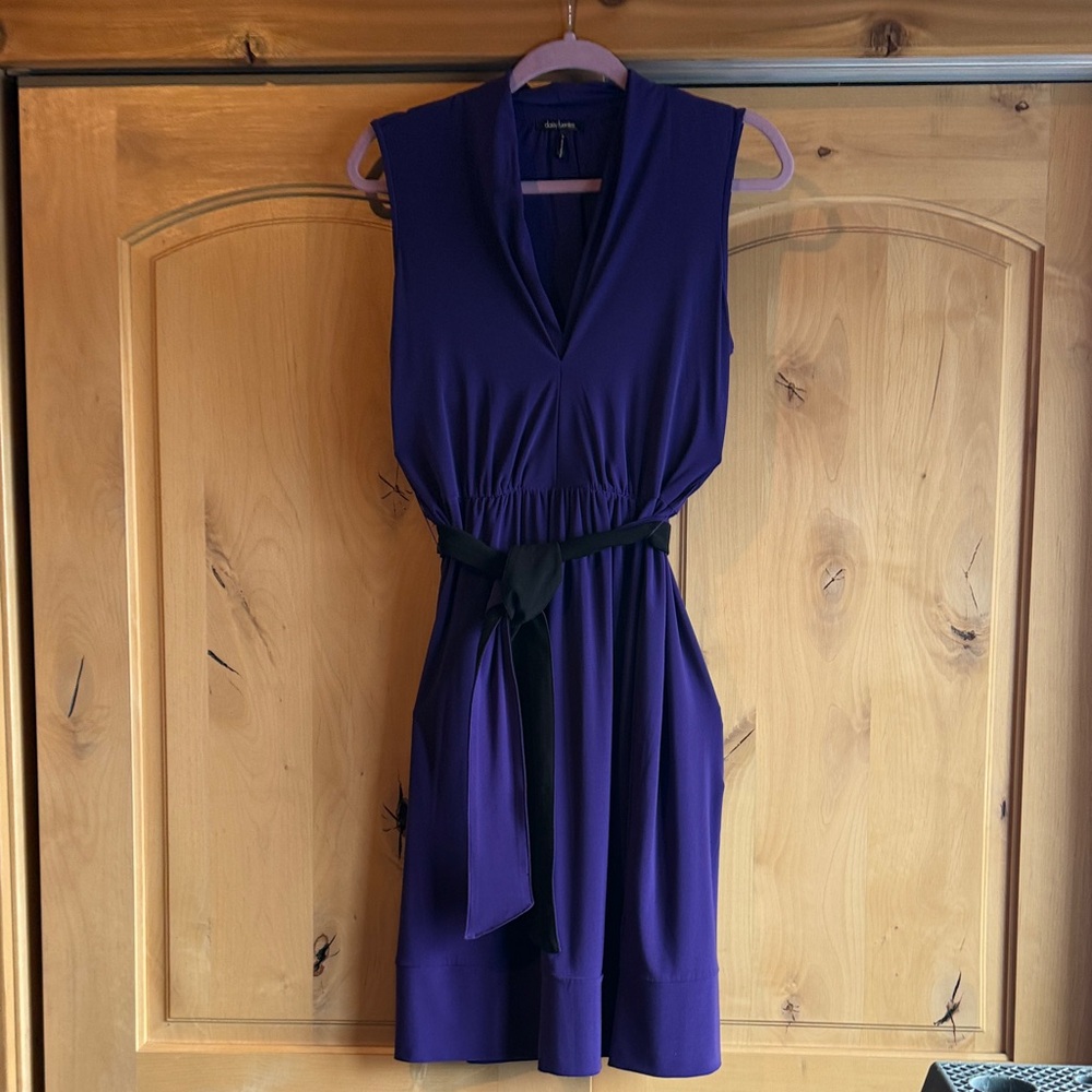 Daisy Fuentes Elegant Purple Mini Dress with Black Accent